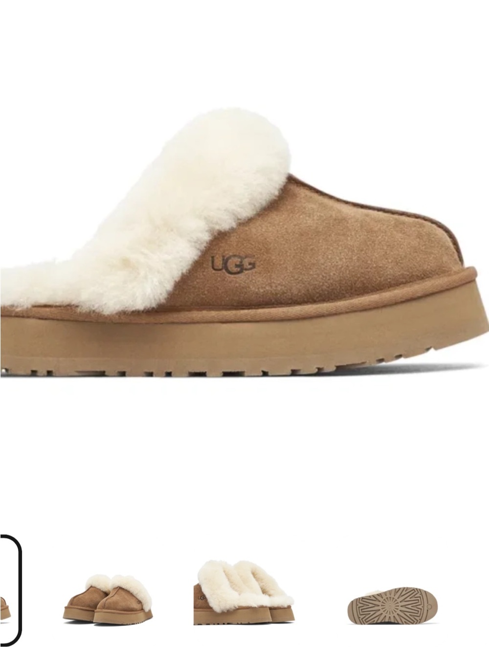 UGG Women's Chestnut Suede Shearling Slide platform Mule, size 7
